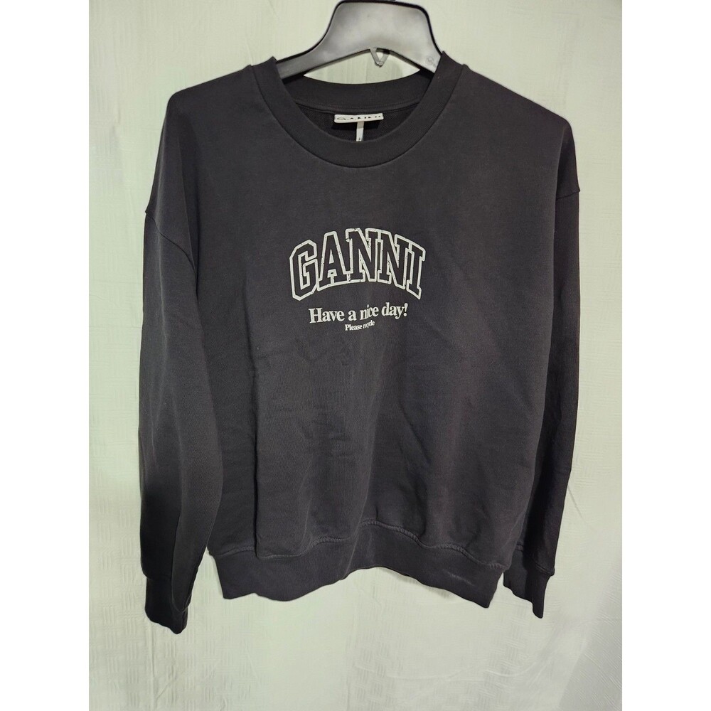 Ganni Graphic Wool Mix Bear Crewneck Grey Womens Pullover GANNI